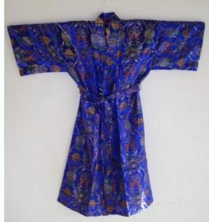Good luck Coin Design Kimono Robe #50HC13460E00b BLUE