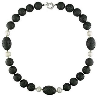 York Pearls Black Lava Bead and FW Pearl 20 inch Necklace (10 11 mm