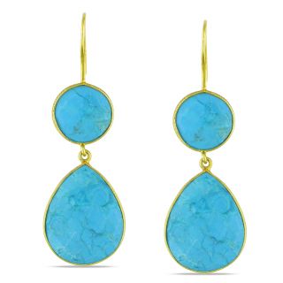 22 karat Gold plated Silver/Checkerboard cut Turquoise Dangle Earrings
