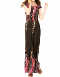 Red Floral Graphic Print Black Maxi Dress: Clothing