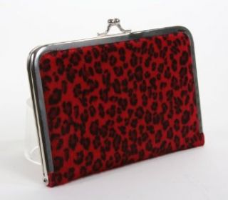 Red Black Leopard Faux Fur Frame Kiss Lock Wallet