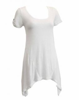 Ladies White Tunic Top Rollover Button Closed Sleeves