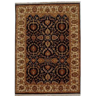 Hand knotted Black Cream Wool Rug (8 x 10)
