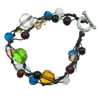 7.5 Bracelet of Knotted Black Cord with Multicolor Glass