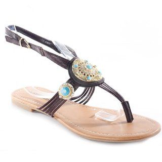  Classified RONAT Womens Jeweled Flat Sandals (9, Brown) Shoes