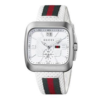 Gucci Mens Coupe White Leather Strap Watch
