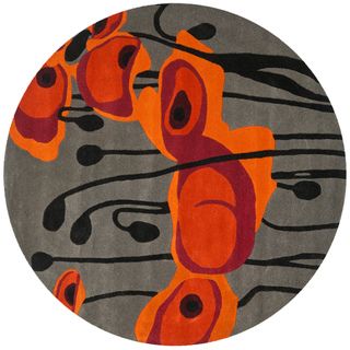 Handmade Elegance Grey/ Orange New Zealand Wool Rug (6 Round