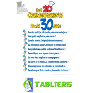 Tablier 10 Commandements 30 aine   Achat / Vente TABLIER DE CUISINE