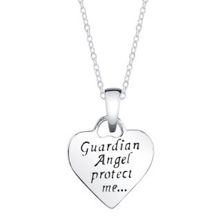 Silver Guardian Angel Protect Me Heart and Angel Reversible Necklace