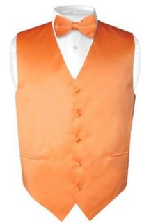 Covona Mens Solid ORANGE Dress Vest BOWTIE Set XL