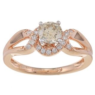 14k Pink Gold 5/8ct TDW Champagne and White Diamond Ring (H I, I2