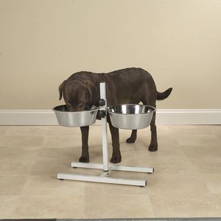 ProSelect White Adjustable Dog Diner with Bowls