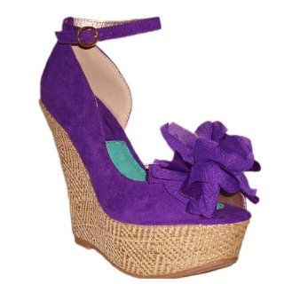 Suede Platform Chiffon Floral Peep Toe Wedge Sandals (Finder62) Shoes