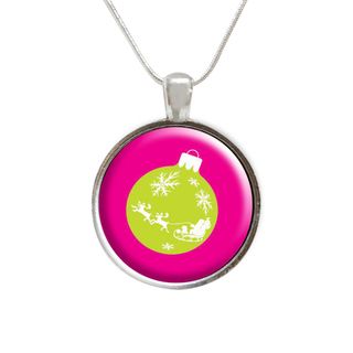 Green Christmas Ornament Glass Pendant and Necklace