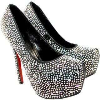 Womens Silver Diamante High Stiletto Heel Court Shoes Black 8 Shoes