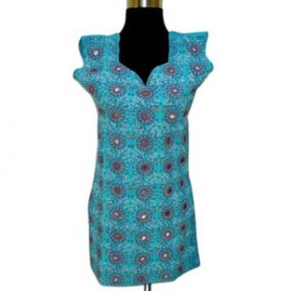 Handmade Embroidered Printed Cotton Top With Paper Mirror