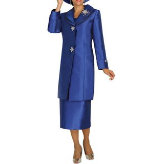 Divine Apparel Double Collar Long Jacket Missy Skirt Suit