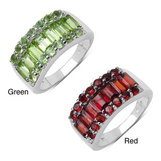 Malaika Sterling Silver Baguette and Round Peridot or Garnet Ring