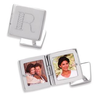 Sterling Silver Engraved Square Locket Cuff Links