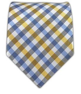 100% Silk Woven Yellow and Blue Prepster Plaid Extra Long