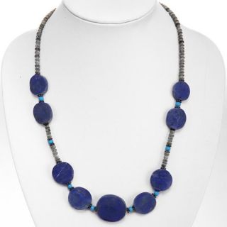 Silver Lapis Lazuli, Jade and Turquoise Necklace (Thailand
