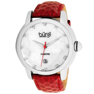Burgi Womens Diamond Swiss Quartz Date Red Strap Watch