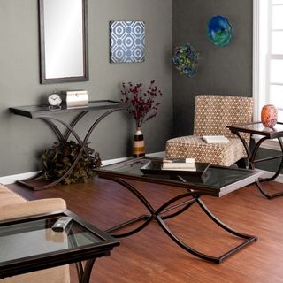 Distressed Black Table Collection with Mirror