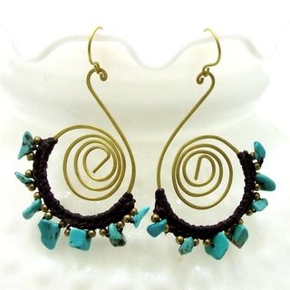 Sterling Silver Funky Swirl Turquoise Dangle Earrings (Thailand