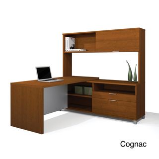 Bestar Pro Linea L shaped Desk with Hutch