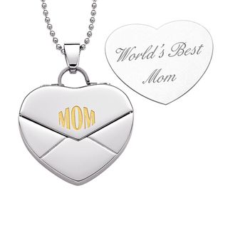 Stainless Steel MOM Heart Envelope Engraved Message Necklace