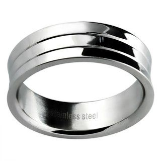 Stainless Steel Mens Lined Concave Wedding style Band