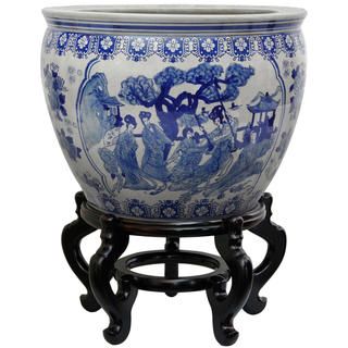 Porcelain 16 inch Blue and White Ladies Fishbowl (China)
