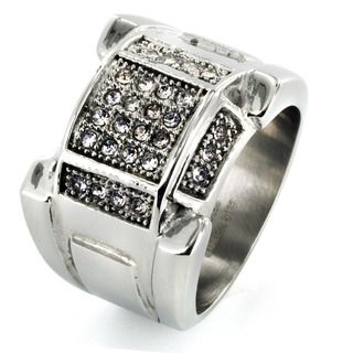 Stainless Steel Mens Clear Cubic Zirconia Ring
