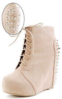 Camilla20 Spike Back Laced Wedge Booties TAUPE Shoes