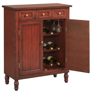 Hand Painted Distressed Red Accent Wine Bar Chest