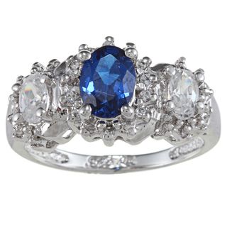 Sterling Essentials Silver Oval cut Blue and White Cubic Zirconia Ring