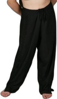 Drawstring Pants   Embroidered Rayon, Black Clothing