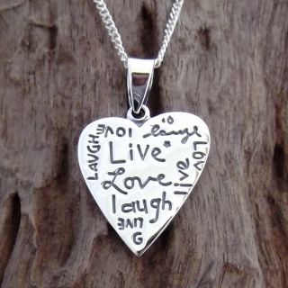 Inspirational Live Love Laugh Heart .925 Silver Necklace (Thailand