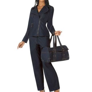 Divine Apparel Womens Plus Size Asymmetrical Zippered Pant Suit
