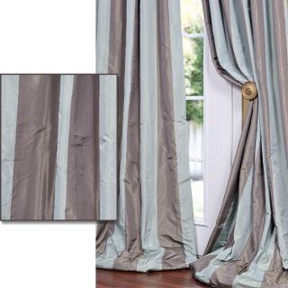 Mint Green/ Chocolate Striped Faux Silk Taffeta 96 inch Curtain Panel