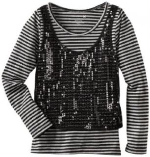 One Step Up Girls 7 16 Mesh Sequence Overlay Top, Black