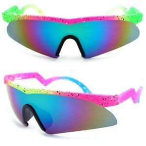 Vintage 80s Neon Paint Splat Zig Zag Wrap Sunglasses