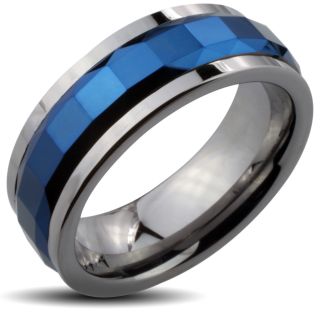 Tungsten Carbide Blue Multi faceted Square Cut Spinner Ring