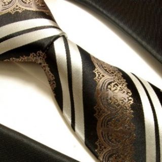 Paul Malone Necktie . 100% Silk . Black, Bronze and White
