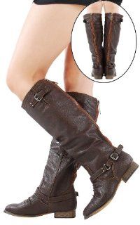 Outlaw81 Contrast Zipper Riding Boots BROWN Shoes