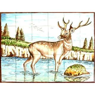 Mosaic Deer Design 30 tile Ceramic Wall Mural
