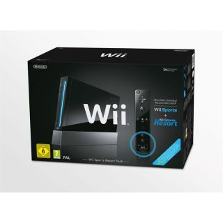 BON ETAT   Ce pack comprend la console Wii Noire+Jeux Wii Sports+Wii