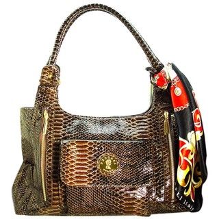 Vecceli Italy Snake Skin Embossed Brown Handbag