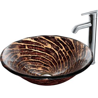 Caramel Vessel Sink in Chocolate Swirl with Chrome Faucet