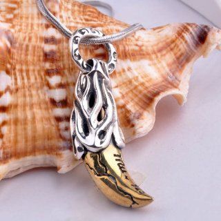 Gold Colored Tiger Fang Eye Tooth Pendant Animal Necklace